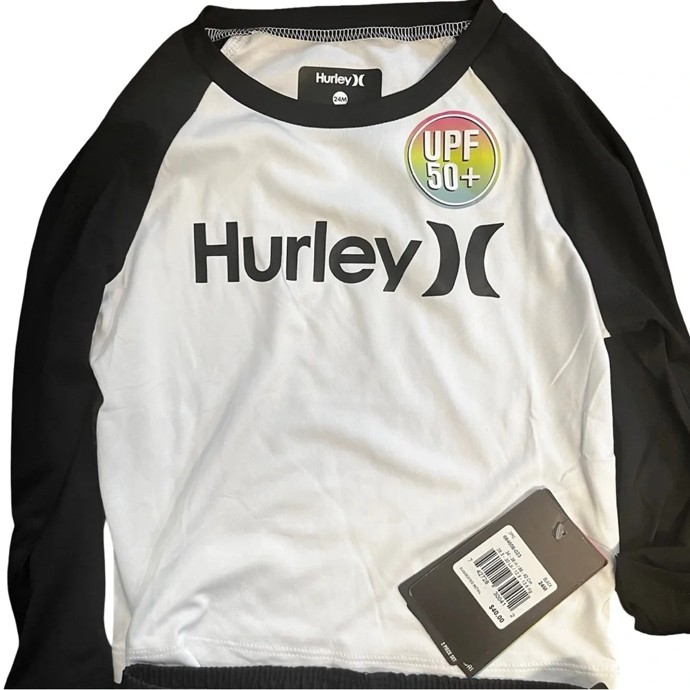 NWT Hurley 2 Piece Swim Shirt And Bathing Suit Trunks Set Shark Toddler 24 Month